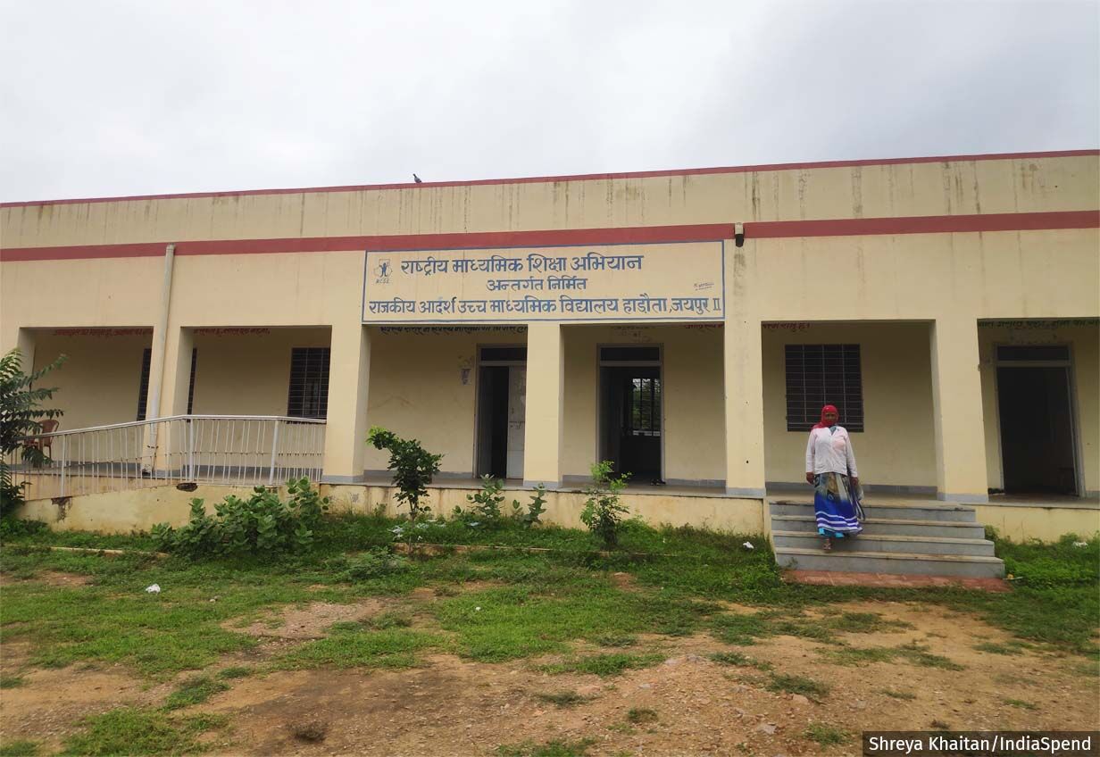 Some schools, such as this one in Hadota, near Jaipur, have large compounds and classes, and can follow Covid-19 protocols. Others, which are smaller, might find it harder to do so.